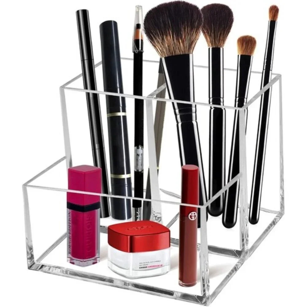 New Clear Acrylic Makeup Brush Organizer, 3-Slot Holder for Vanity or Desk Use